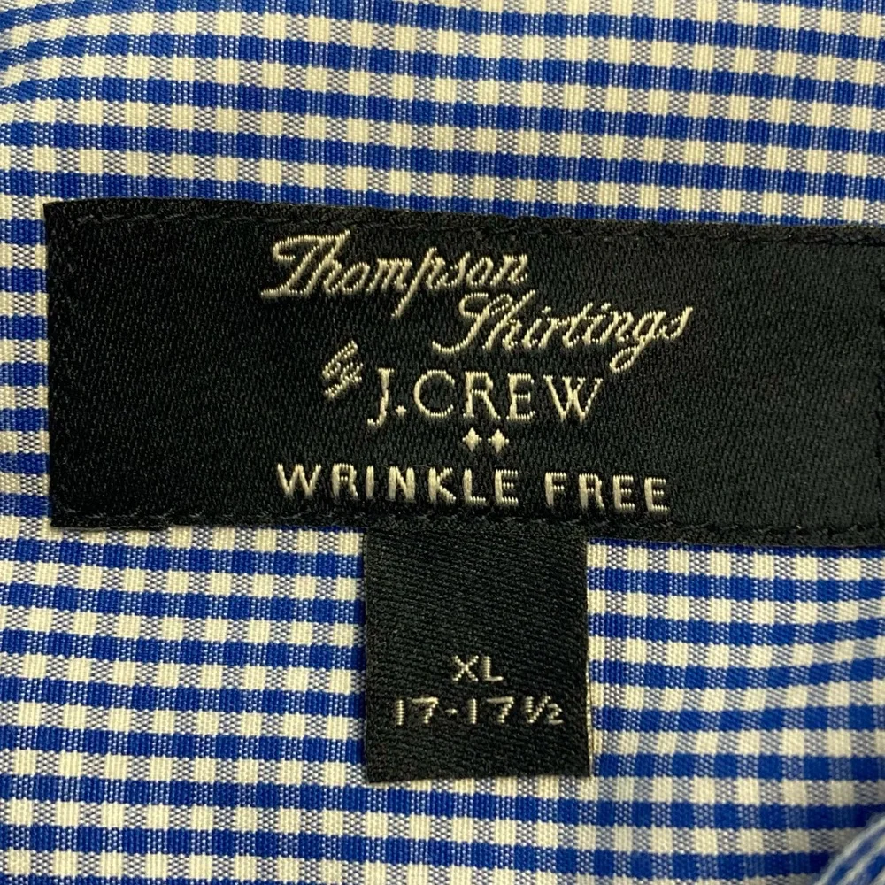 Thompson Shirting by J. Crew Shirt XL 17-17.5 Blue plaid check Wrinkle Free